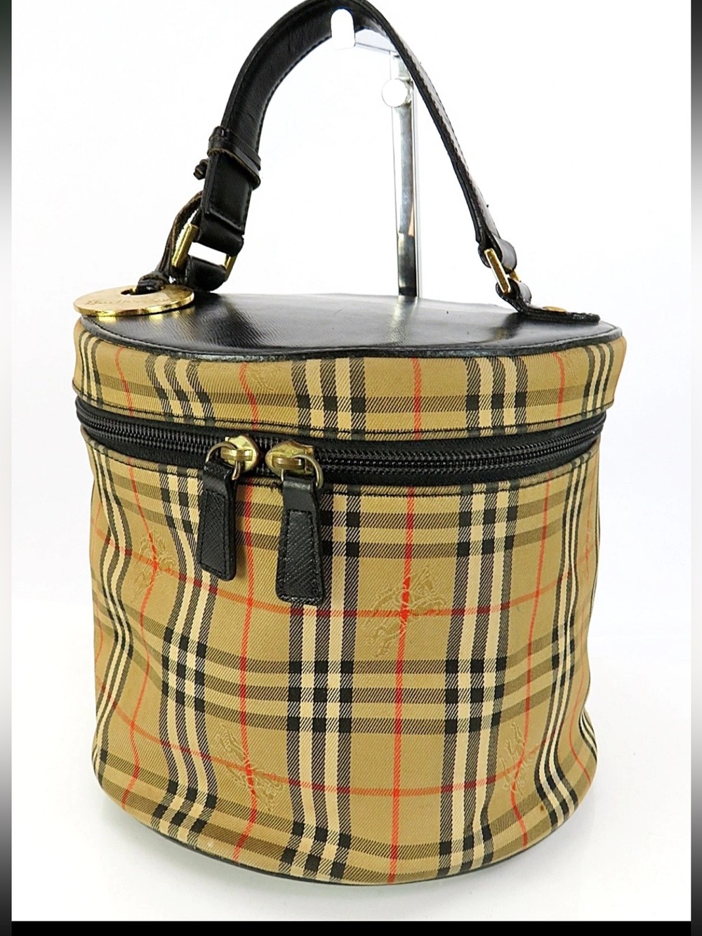 Burberry Beige Plaid Toiletry Bag with Black Trim